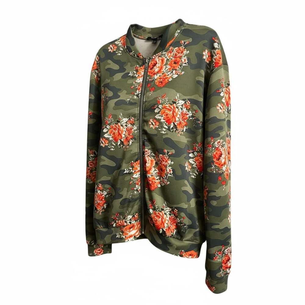Juniors Stand Collar Zip Up Floral Prints Crop Length Bomber Jacket